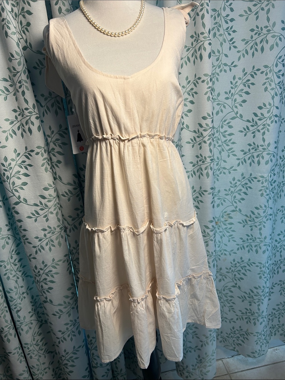 Sleeveless Cream Tiered Midi Dress